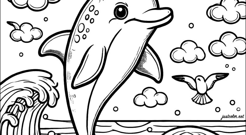 Magnificent Dolphin Emerging From The Ocean Dolphin Coloring Pages