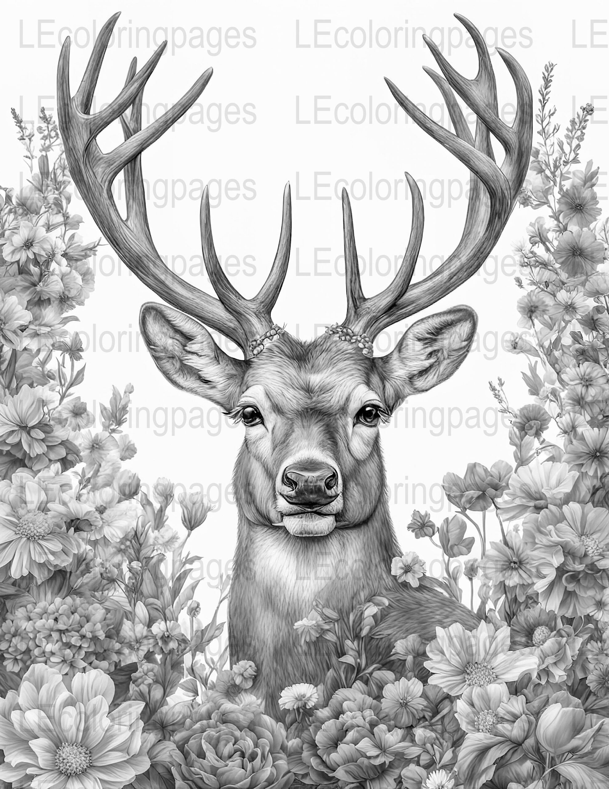 Majestic Deer In Floral Garden Adult Coloring Page Printable Grayscale Digital Download Calming Art Therapy Large Antlers Wildlife Scene Etsy Majestic Deer In Floral Garden Adult Coloring Page Printable Grayscale Digital Download Calming Art Therapy Large Antlers Wildlife Scene Etsy