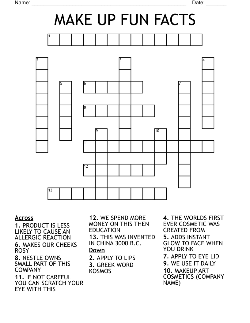 MAKE UP FUN FACTS Crossword WordMint