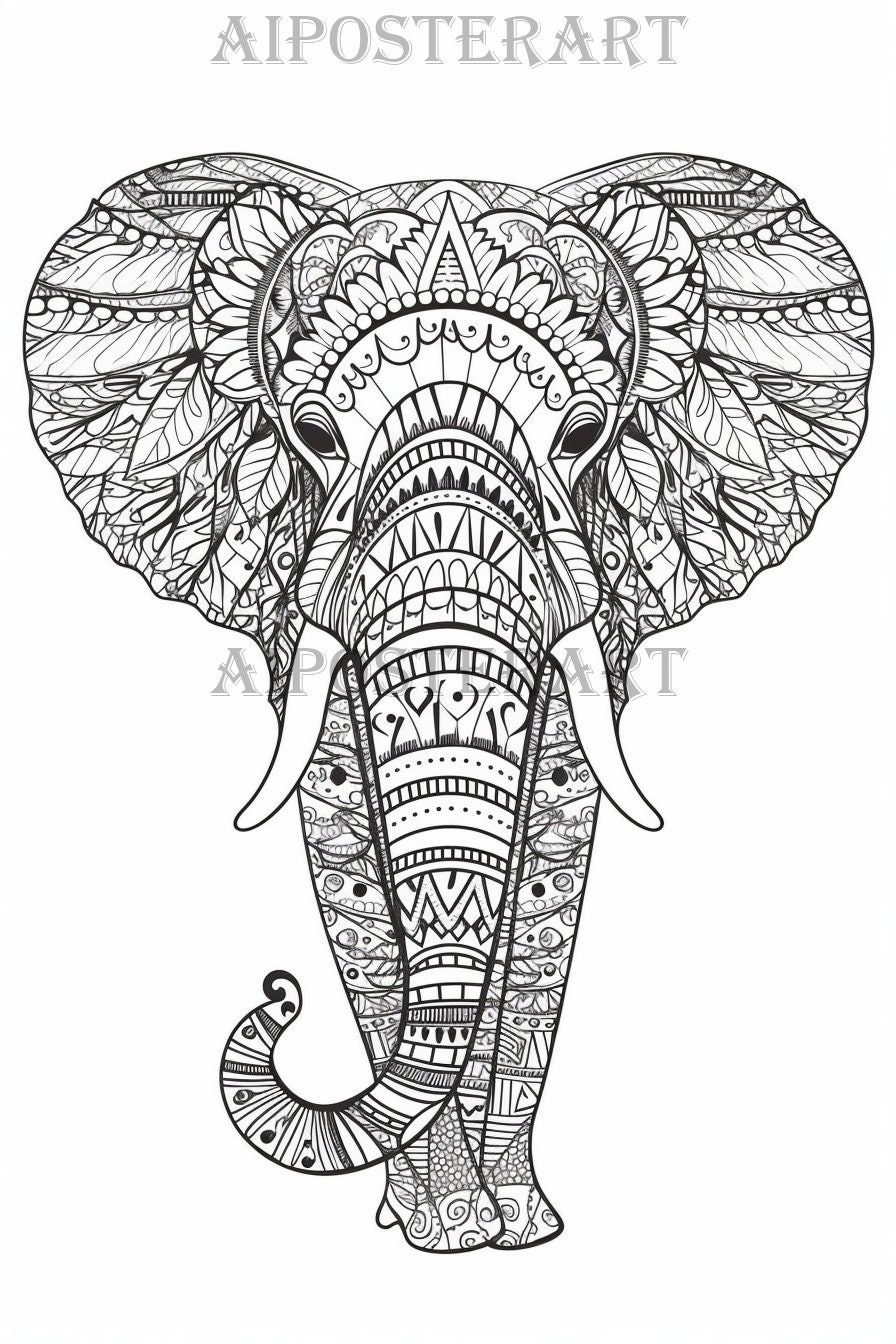 Mandala Style Elephant Coloring Page For Adults Printable Coloring Sheet Advanced Coloring Patterned Elephant High Res 5376x8064 Etsy Finland
