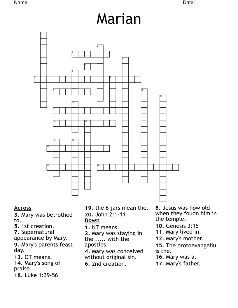 Marian Crossword WordMint