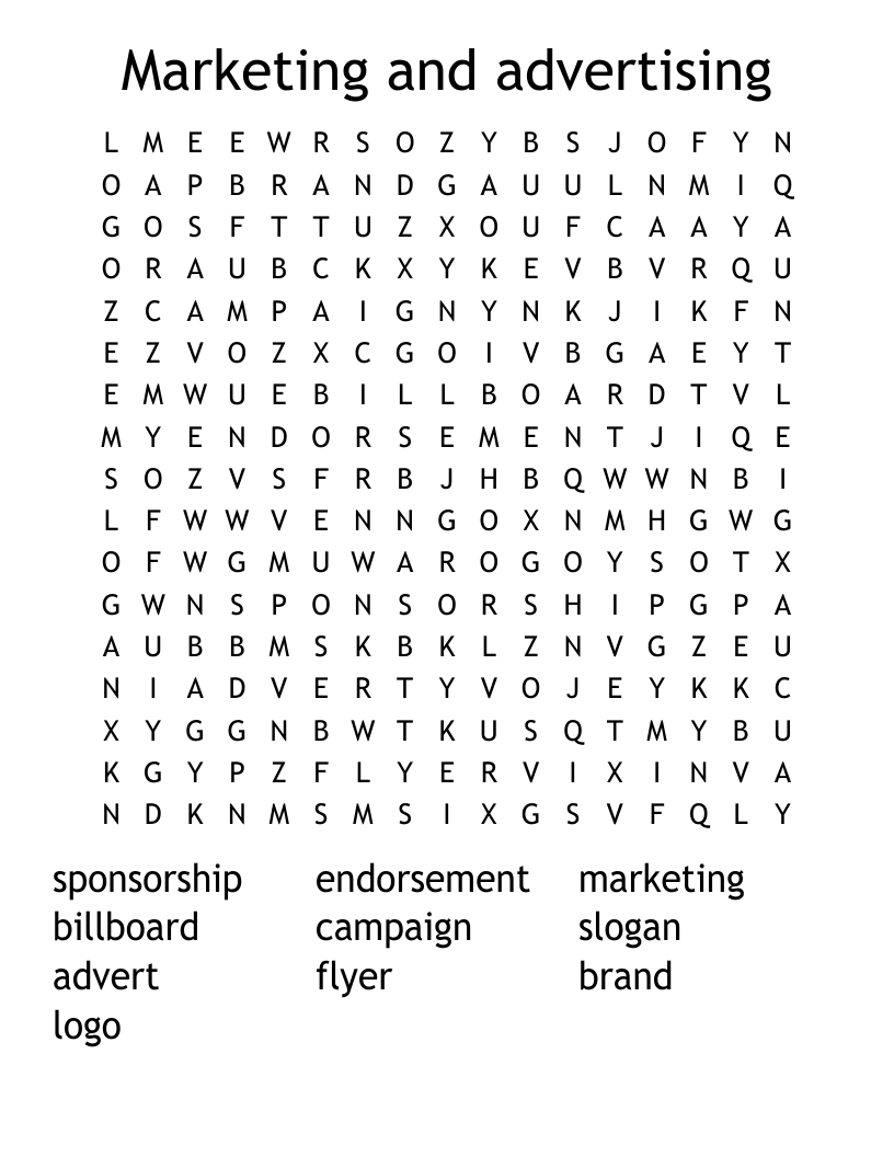 Marketing And Advertising Word Search WordMint Marketing And Advertising Word Search WordMint