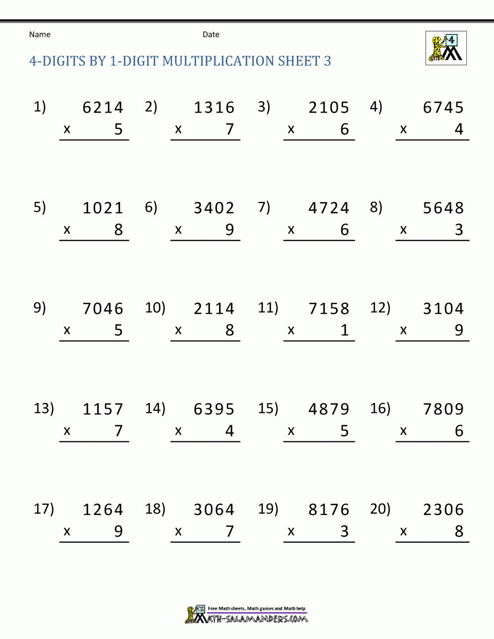 Math Multiplication Worksheets 4th Grade