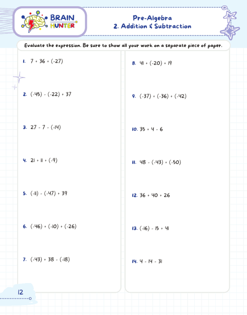 pre algebra worksheet