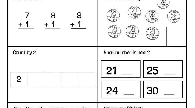 Math Review Printable 1st Grade Math Worksheet Catholic