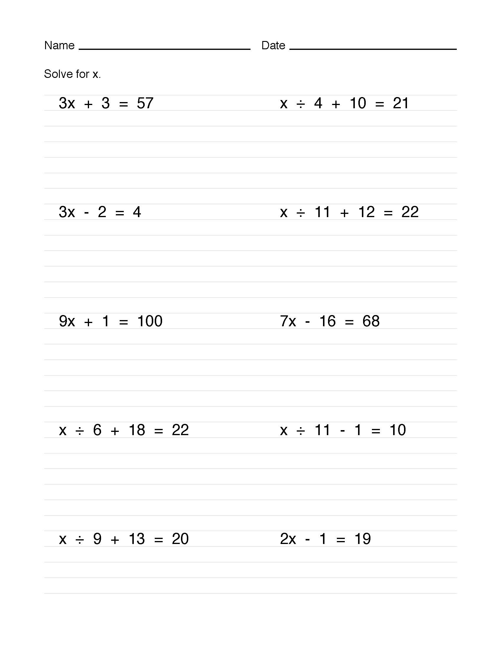 Math Worksheet Collection Solving Two Step Equations Media4Math