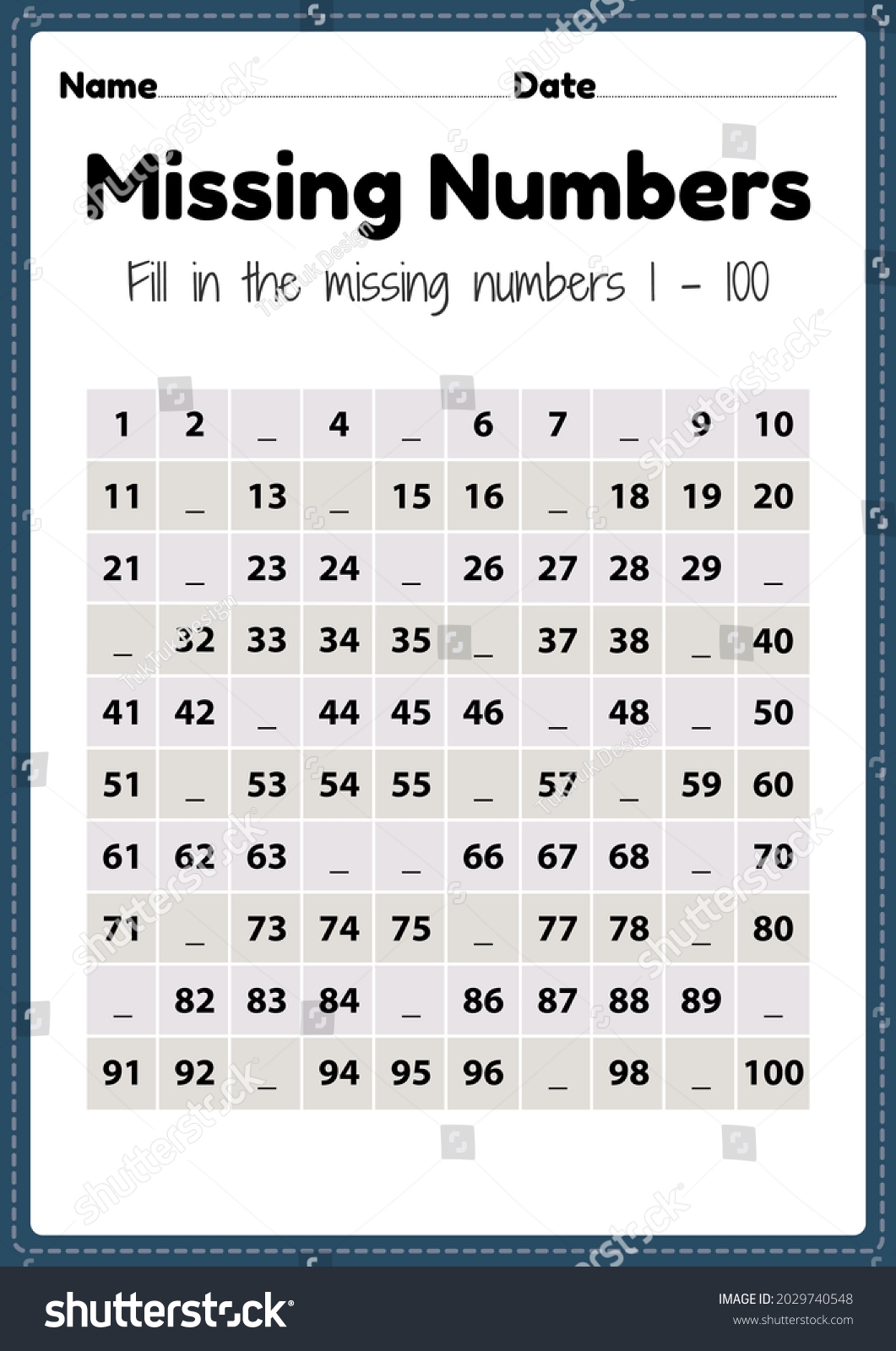Maths Worksheet Nursery Missing Numbers 1 Stock Illustration 2029740548 Shutterstock