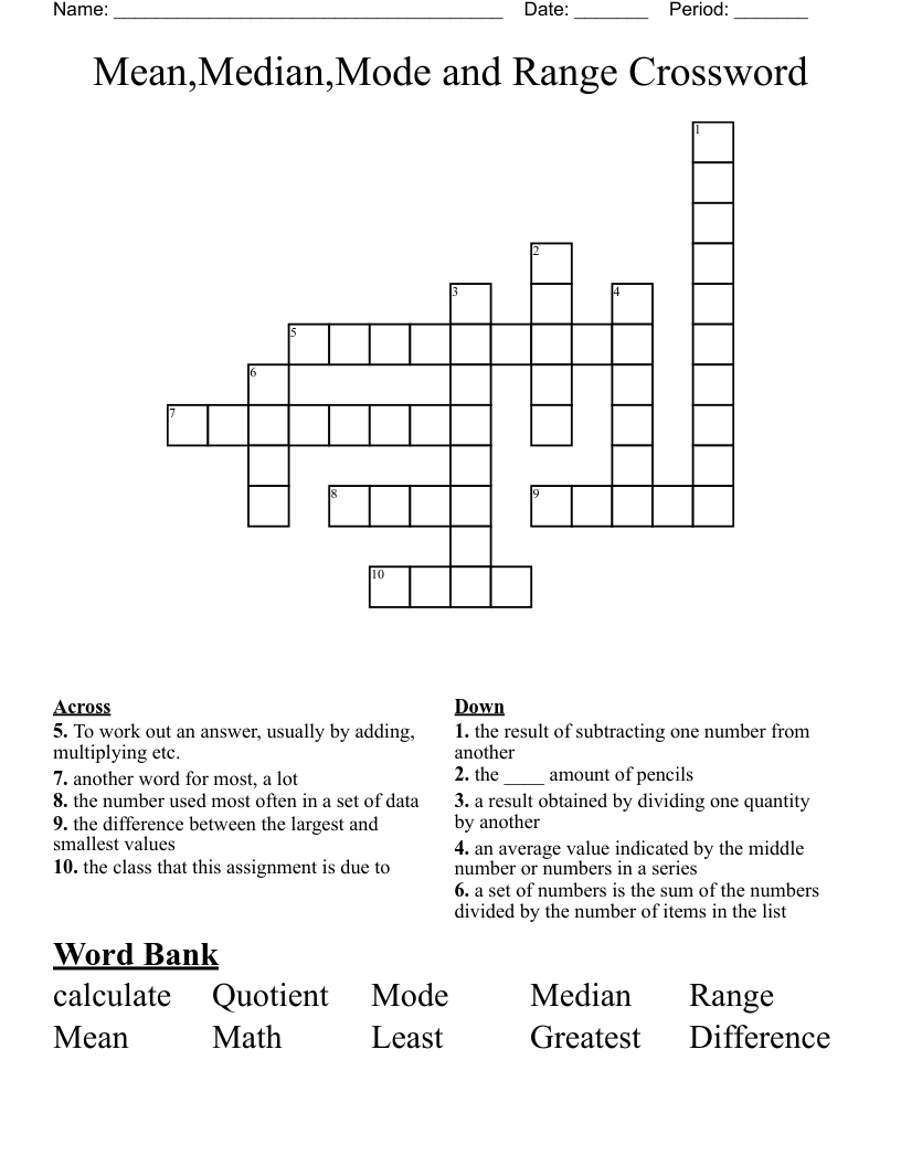 Mean Median Mode And Range Crossword WordMint Mean Median Mode And Range Crossword WordMint