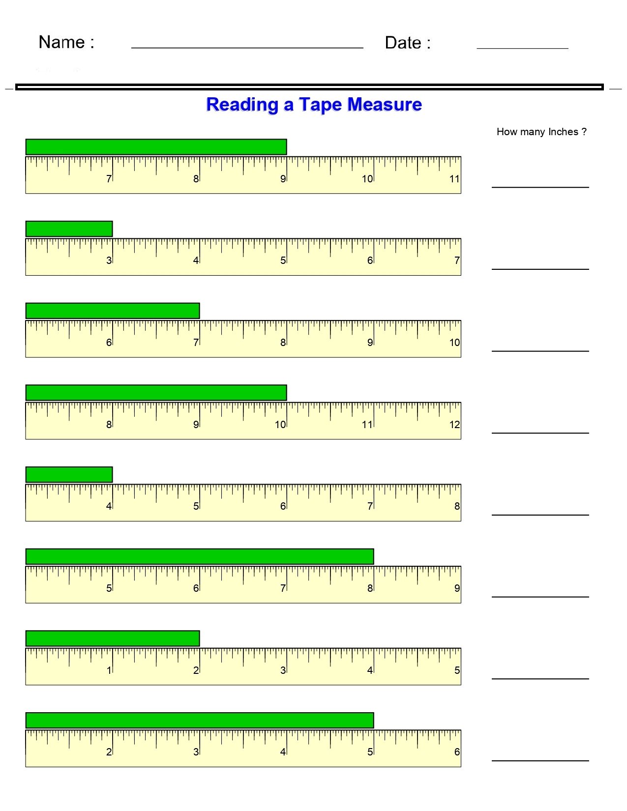 Measurement Worksheets Reading A Tape Measure Worksheets Made By Teachers