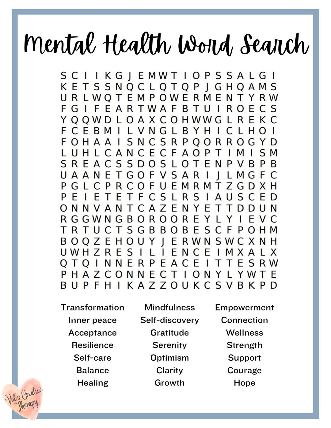 Mental Health Crossword Calming Crossword Puzzle Feel Good Puzzle Etsy Ireland