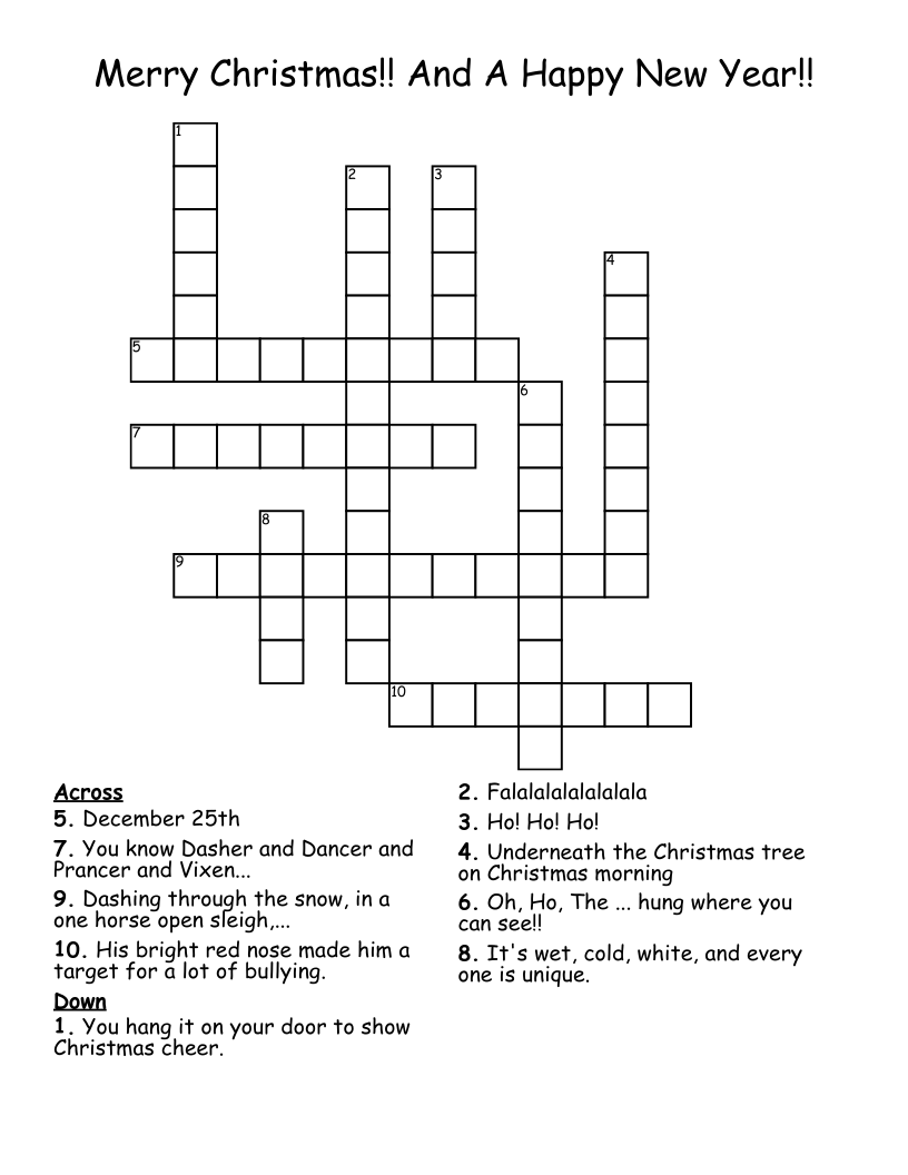 Merry Christmas And A Happy New Year Crossword WordMint