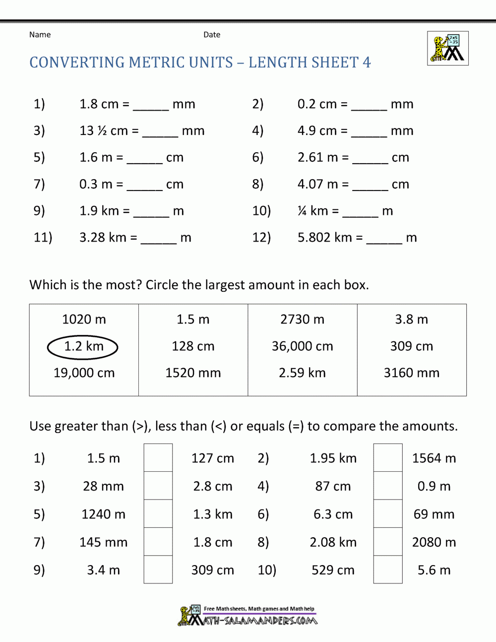 Metric Conversion Worksheet