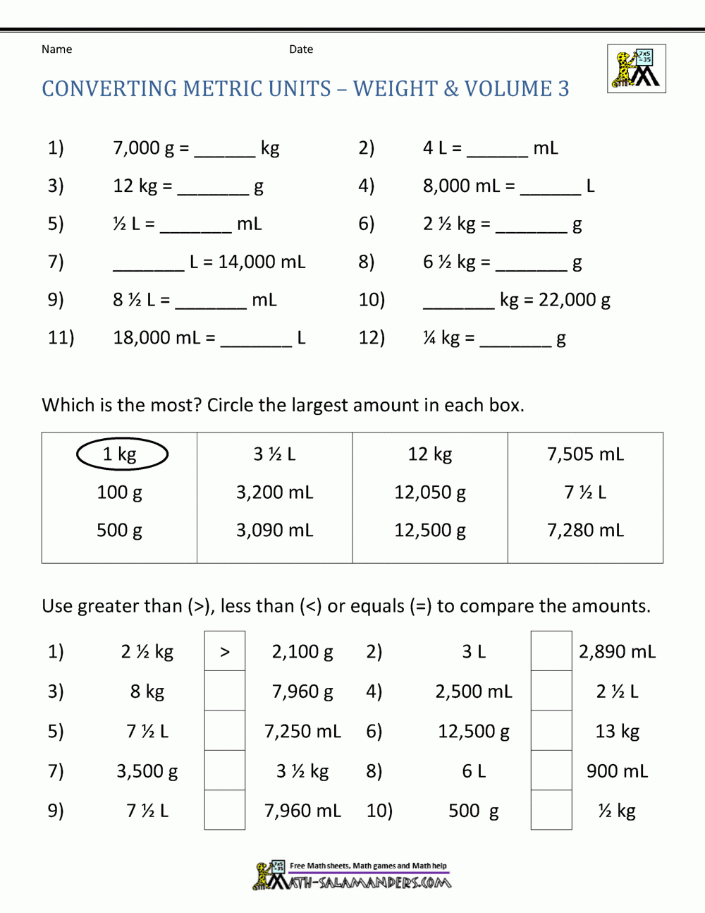 Metric Conversion Worksheet