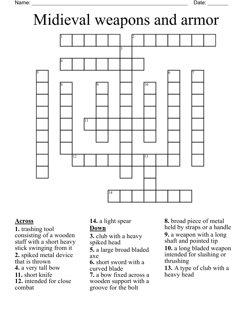 Midieval Weapons And Armor Crossword WordMint