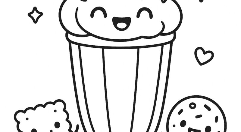 Milk Shake And Cakes Kawaii Coloring Pages