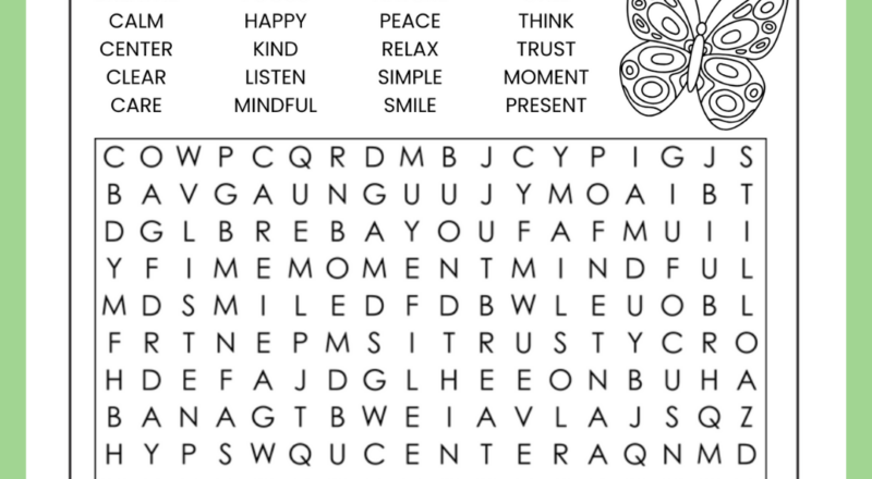 Mindfulness Word Search Puzzle Free Printable Your Therapy Source