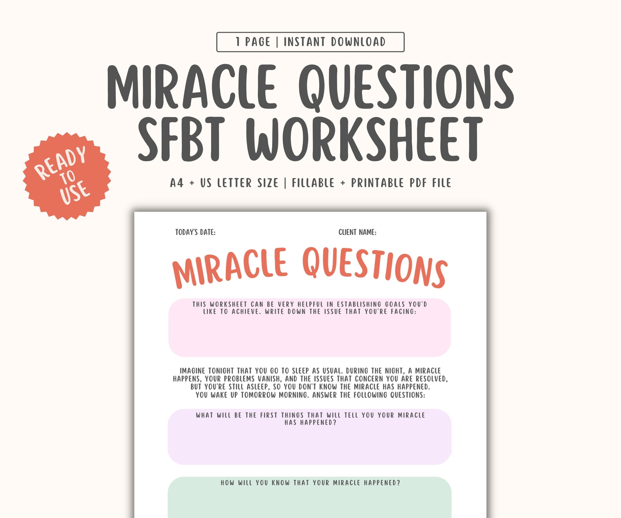 Miracle Questions Worksheet SFBT Worksheets Solution Focused Therapy Worksheet Goals Planner Therapist Tools Coping Worksheet Therapy Etsy Miracle Questions Worksheet SFBT Worksheets Solution Focused Therapy Worksheet Goals Planner Therapist Tools Coping Worksheet Therapy Etsy