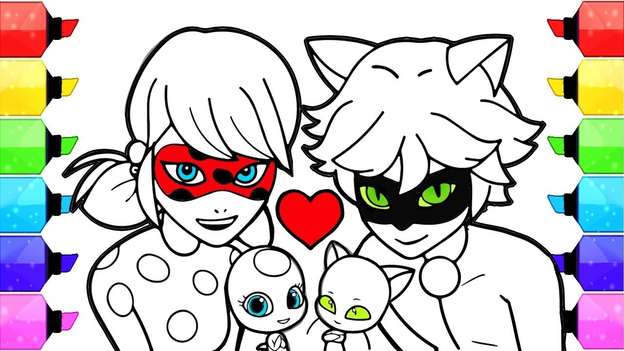 Miraculous Ladybug Coloring Pages How To Draw And Color Ladybug And Cat Noir Coloring Tikki Plagg YouTube