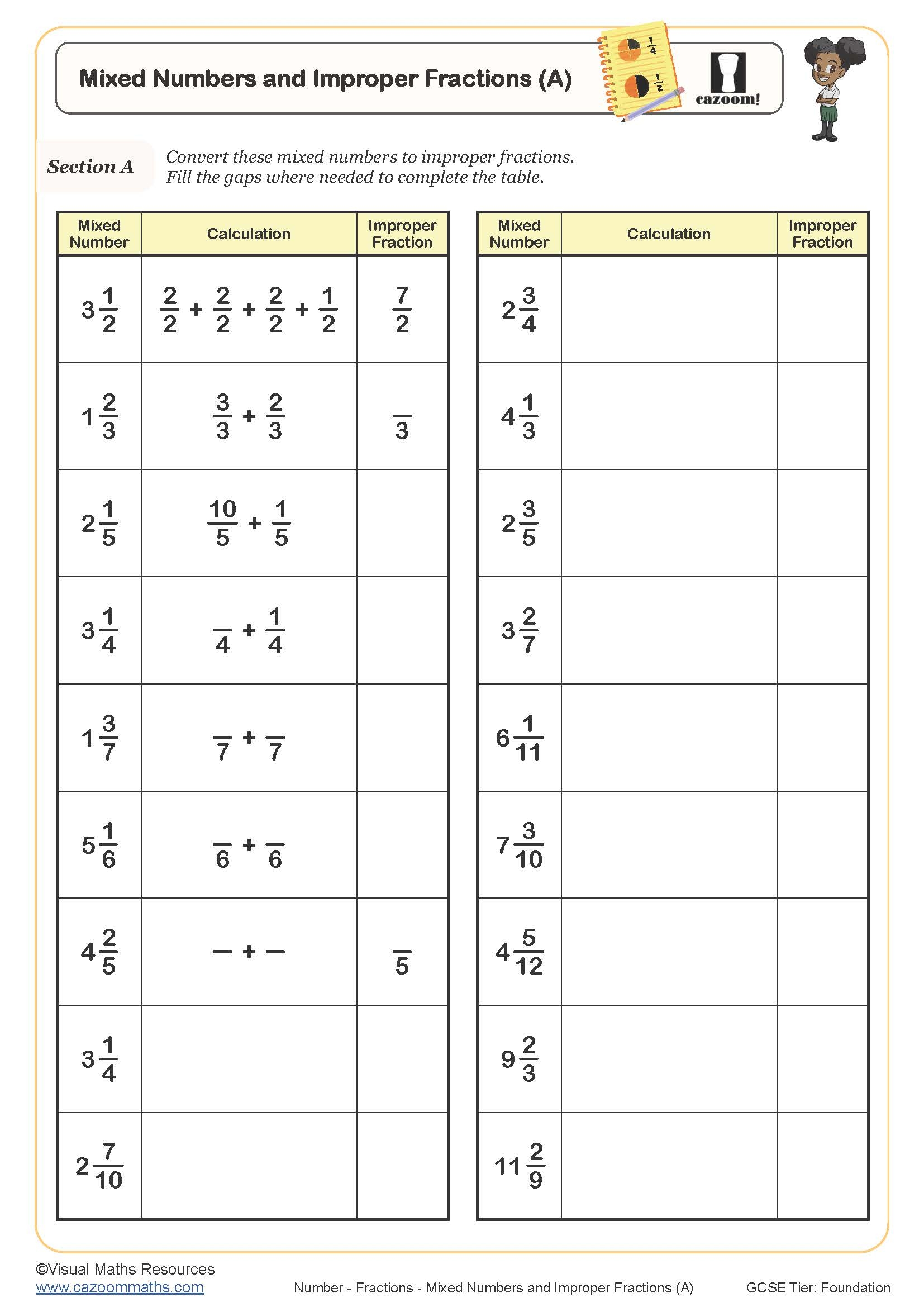 Mixed Numbers And Improper Fractions A Worksheet Printable Maths Worksheets Mixed Numbers And Improper Fractions A Worksheet Printable Maths Worksheets