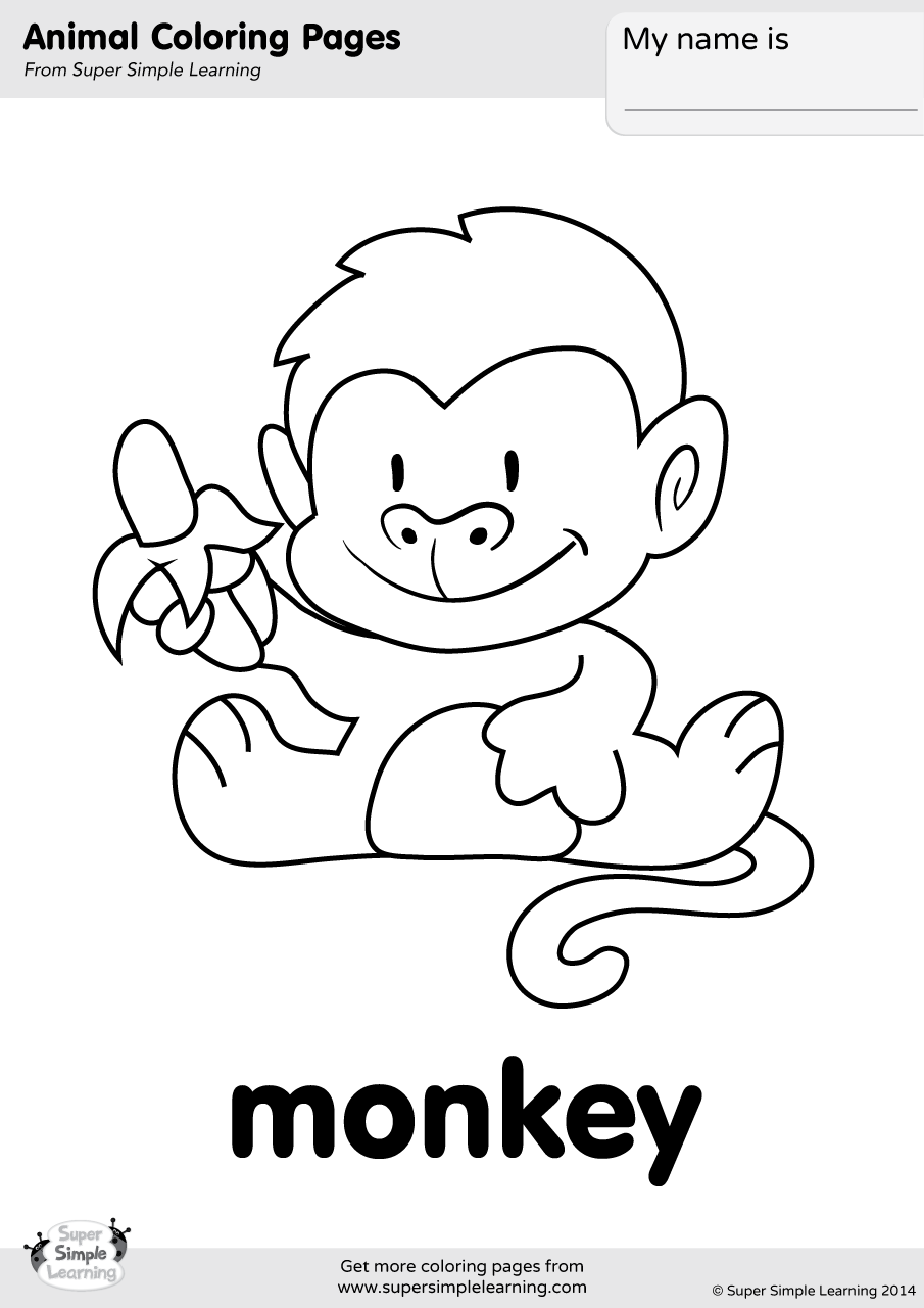 Monkey Coloring Page Super Simple