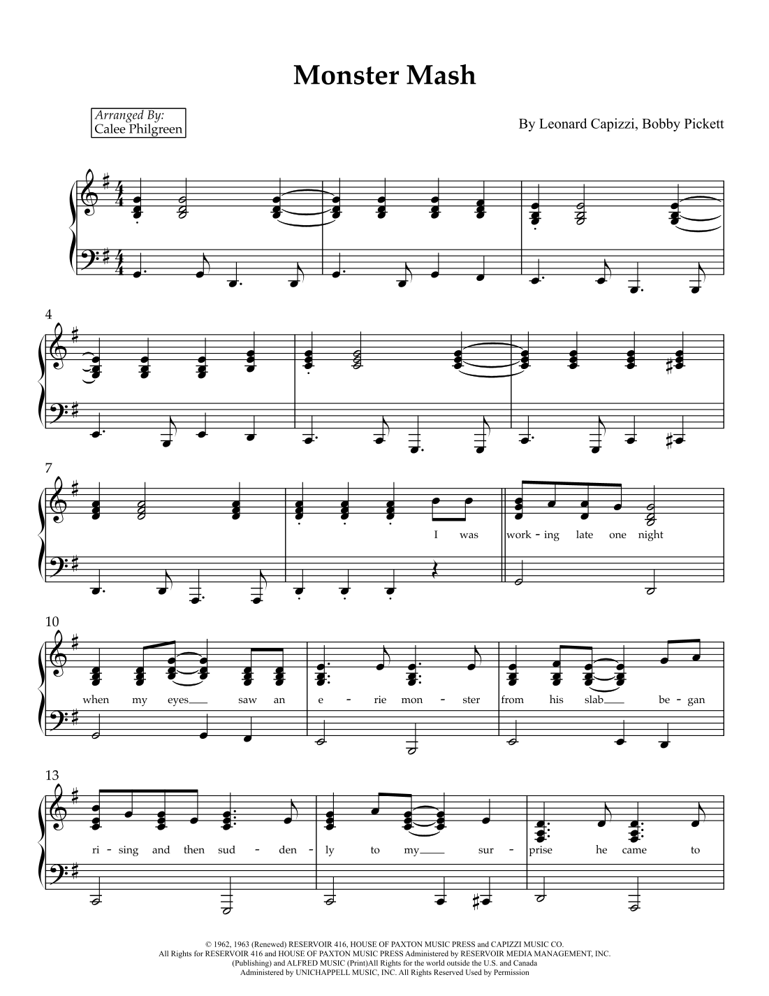 Monster Mash arr Calee Philgreen By Bobby Pickett Sheet Music For Piano Solo At Sheet Music Direct Monster Mash arr Calee Philgreen By Bobby Pickett Sheet Music For Piano Solo At Sheet Music Direct