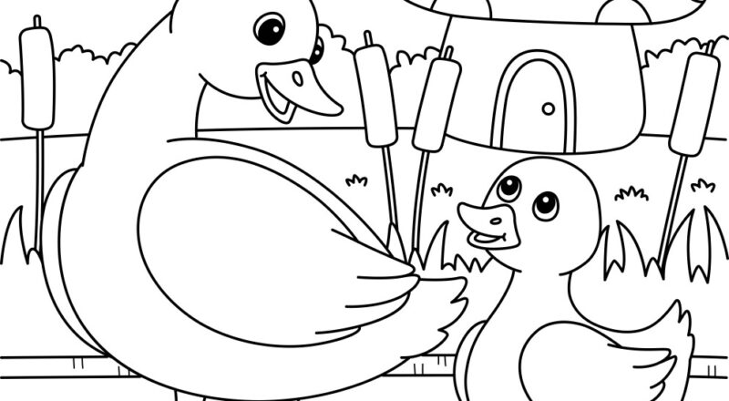 Mother Duck And Duckling Coloring Page Royalty Free Vector VectorStock