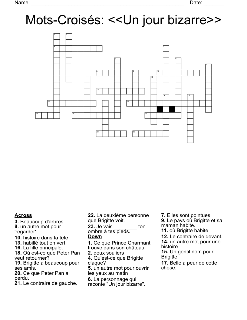 Mots Crois s Un Jour Bizarre Crossword WordMint