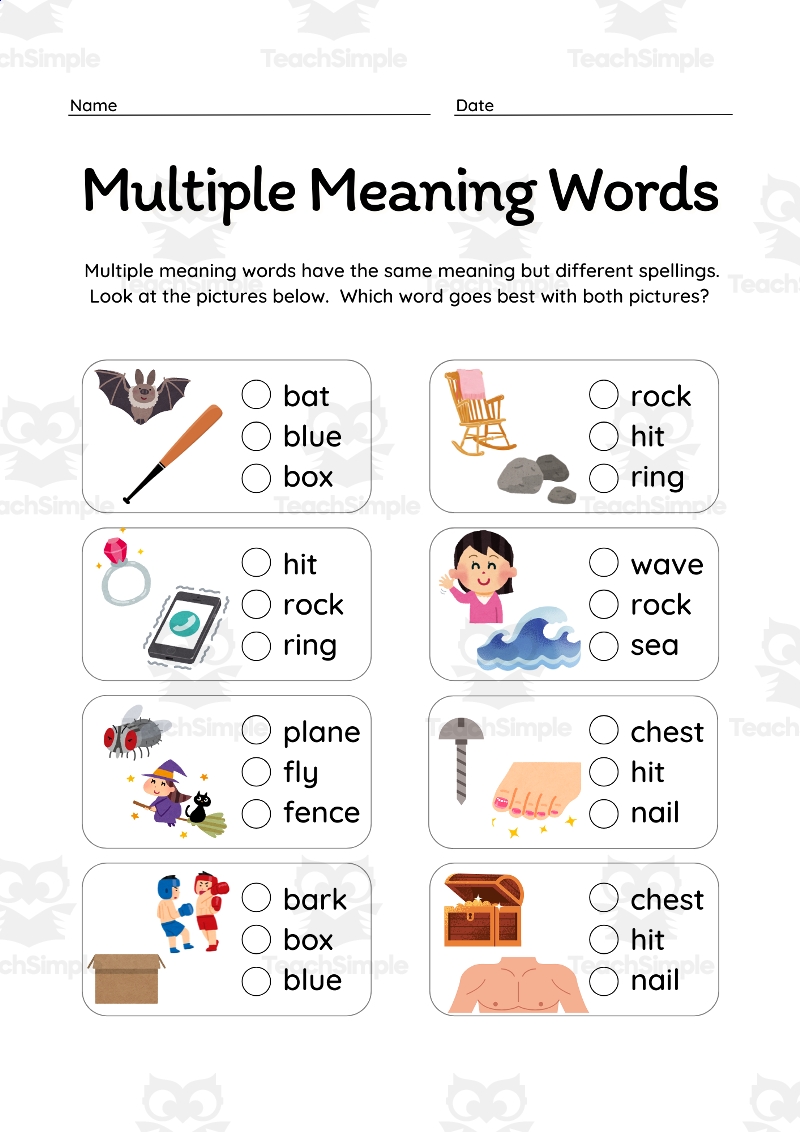 Multiple Meaning Words Vocabulary Worksheets Flexible Grades By Teach Simple Multiple Meaning Words Vocabulary Worksheets Flexible Grades By Teach Simple