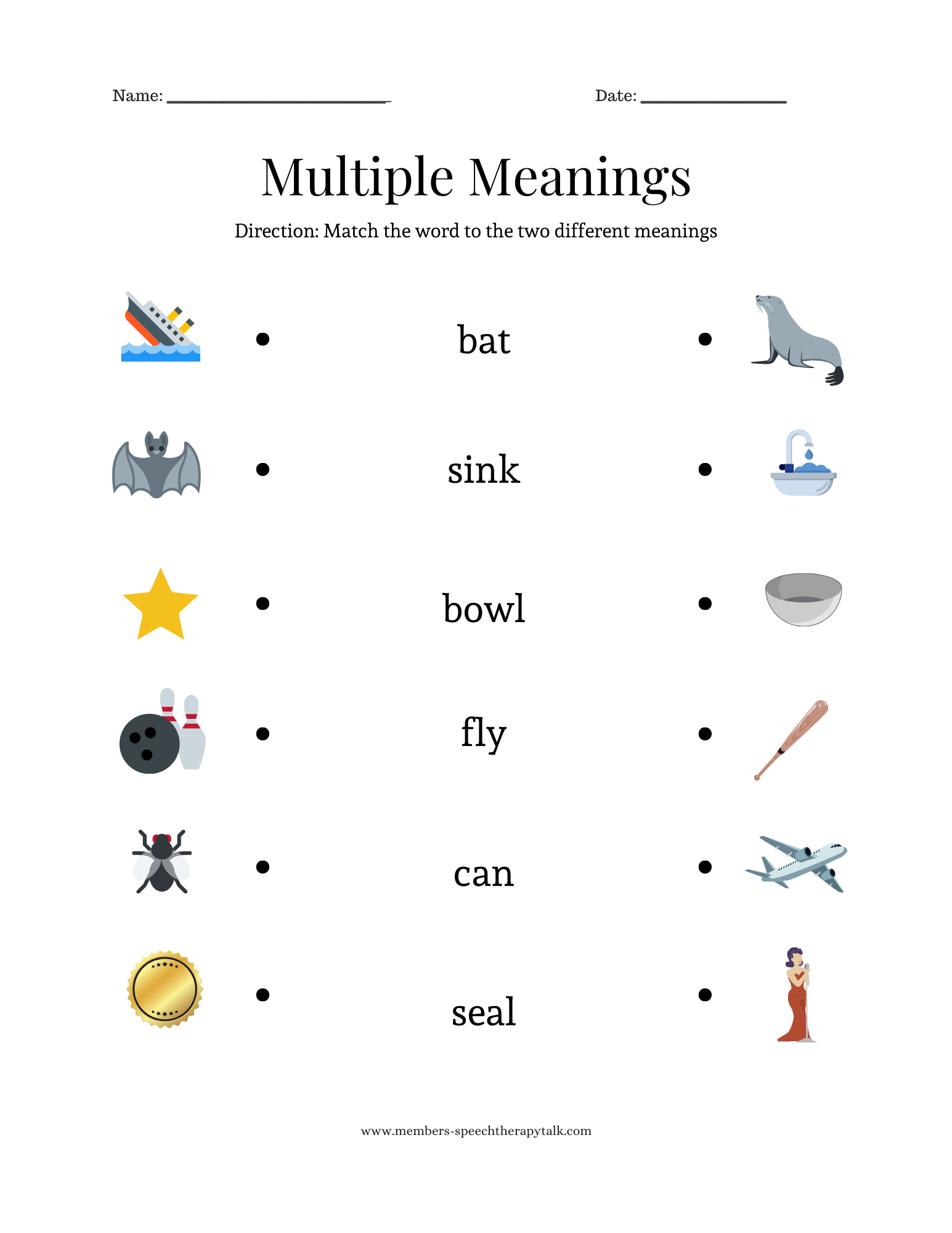 Multiple Meanings Matching Speech Therapy Talk Membership Multiple Meanings Matching Speech Therapy Talk Membership