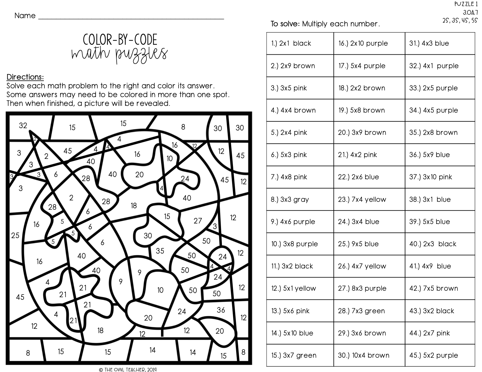 color by multiplication worksheets