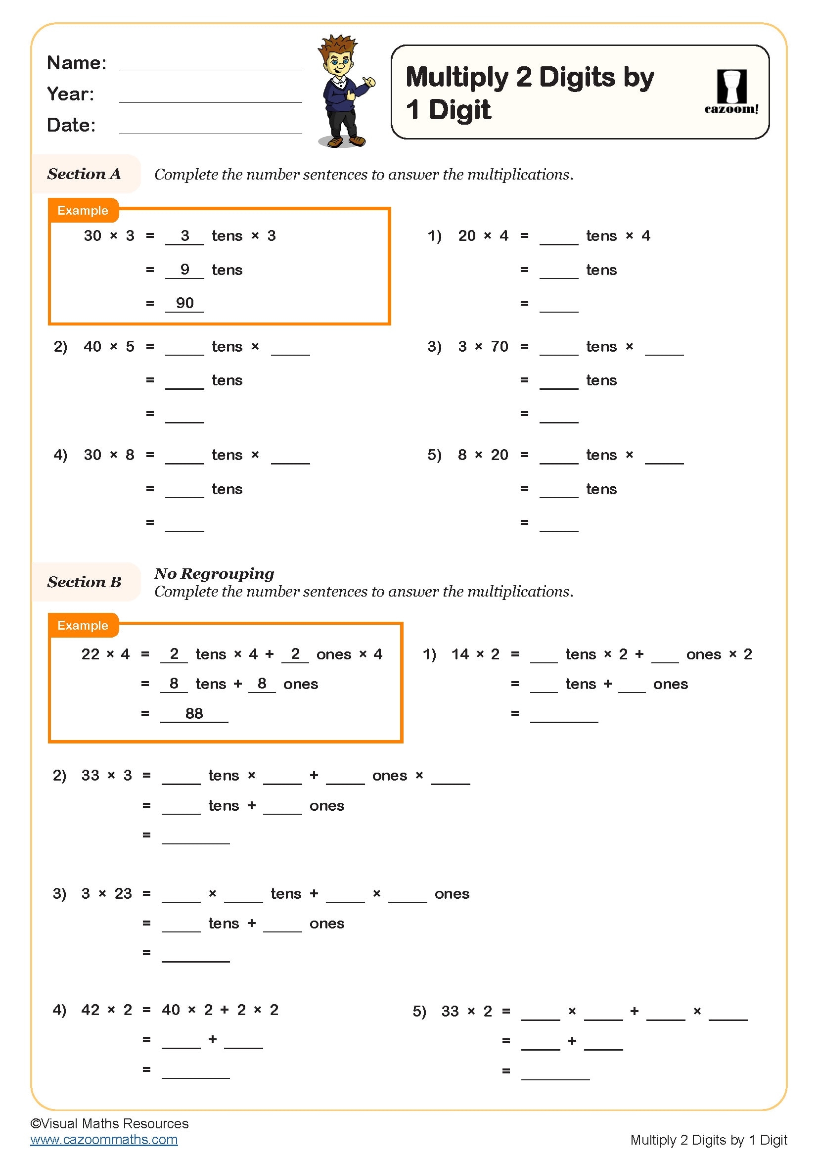 2 digit multiply 1 digit worksheet