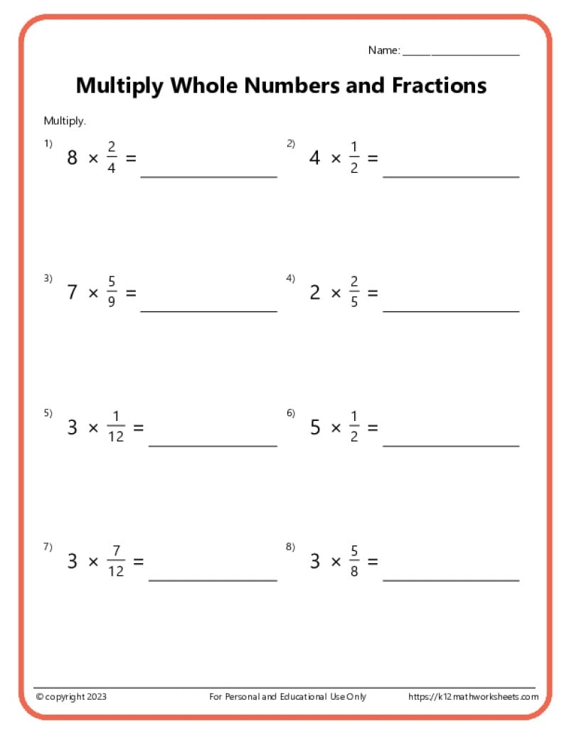 Multiply Fractions With Whole Numbers