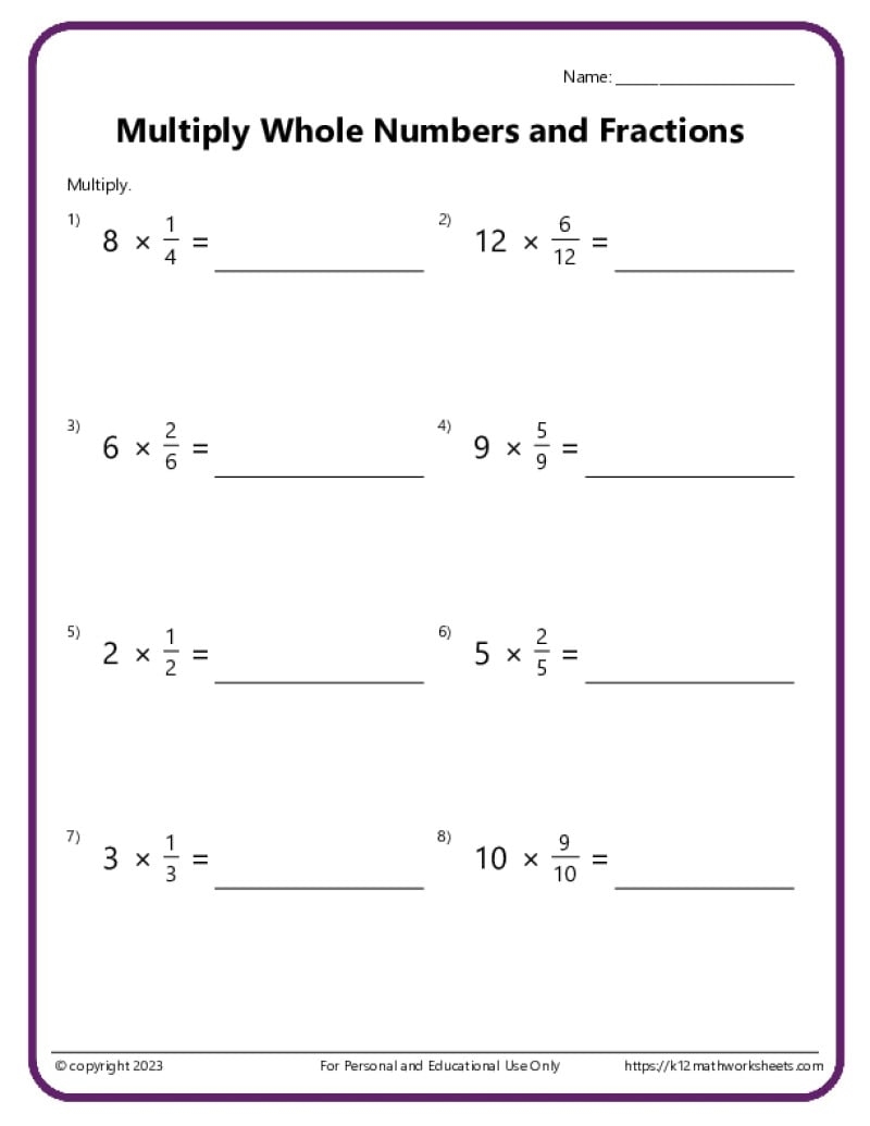 mixed number multiplication worksheet