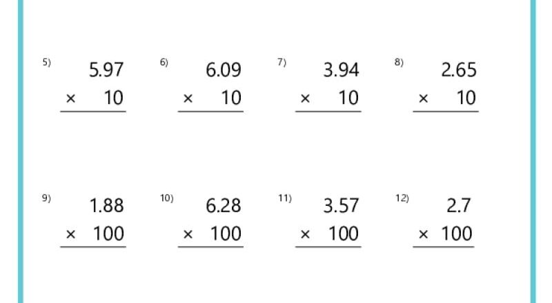 Multiplying Decimals Worksheets