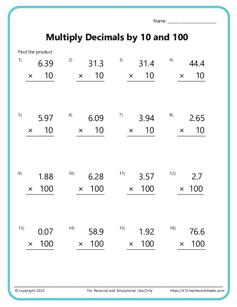 Multiplying Decimals Worksheets Multiplying Decimals Worksheets