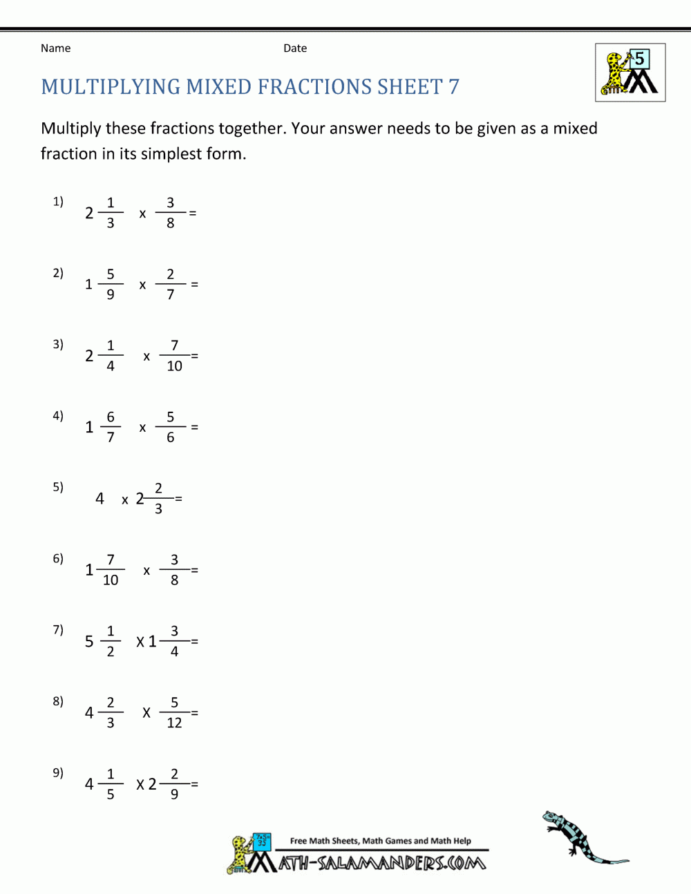 Multiplying Mixed Fractions Multiplying Mixed Fractions