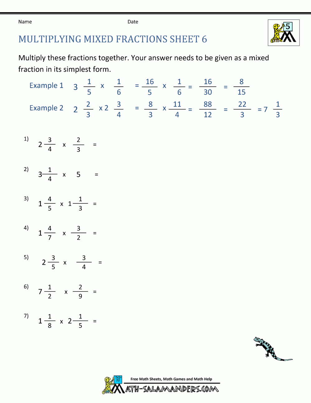 Multiplying Mixed Fractions Multiplying Mixed Fractions