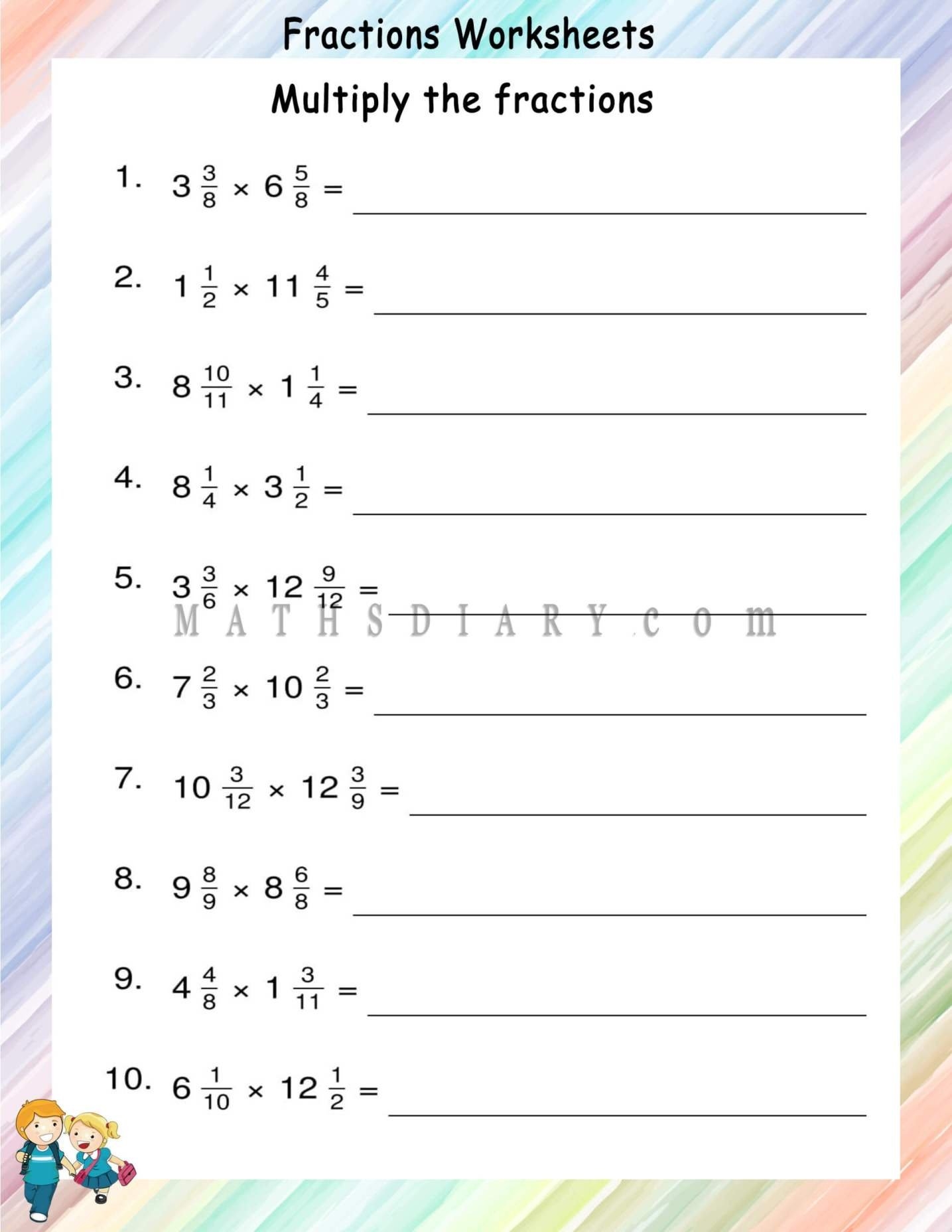multiplying mixed fractions worksheet multiplying mixed fractions worksheet