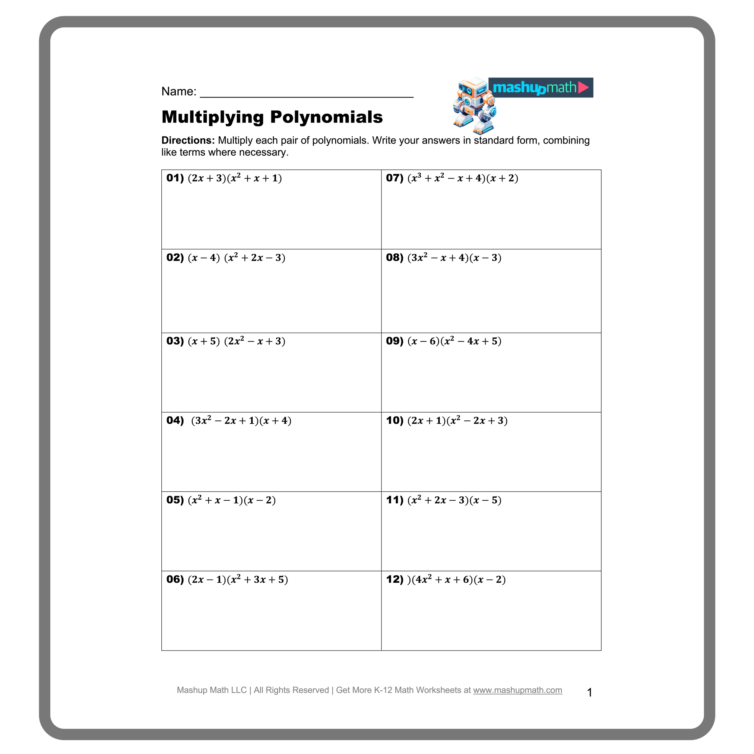 Multiplying Polynomials Worksheets Printable With Answers Mashup Math Multiplying Polynomials Worksheets Printable With Answers Mashup Math