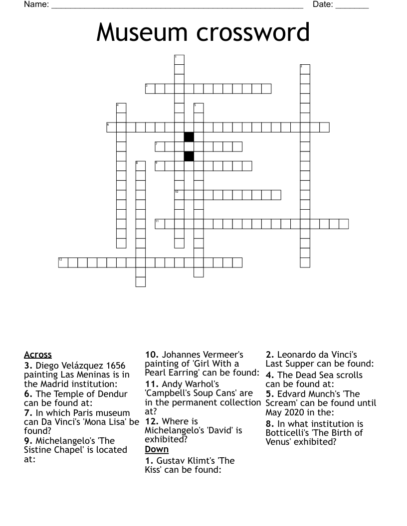 Museum Crossword WordMint Museum Crossword WordMint