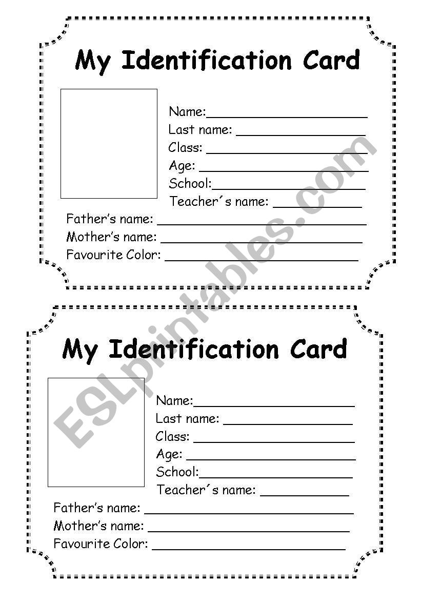 My Identification Card ESL Worksheet By Alissonfp