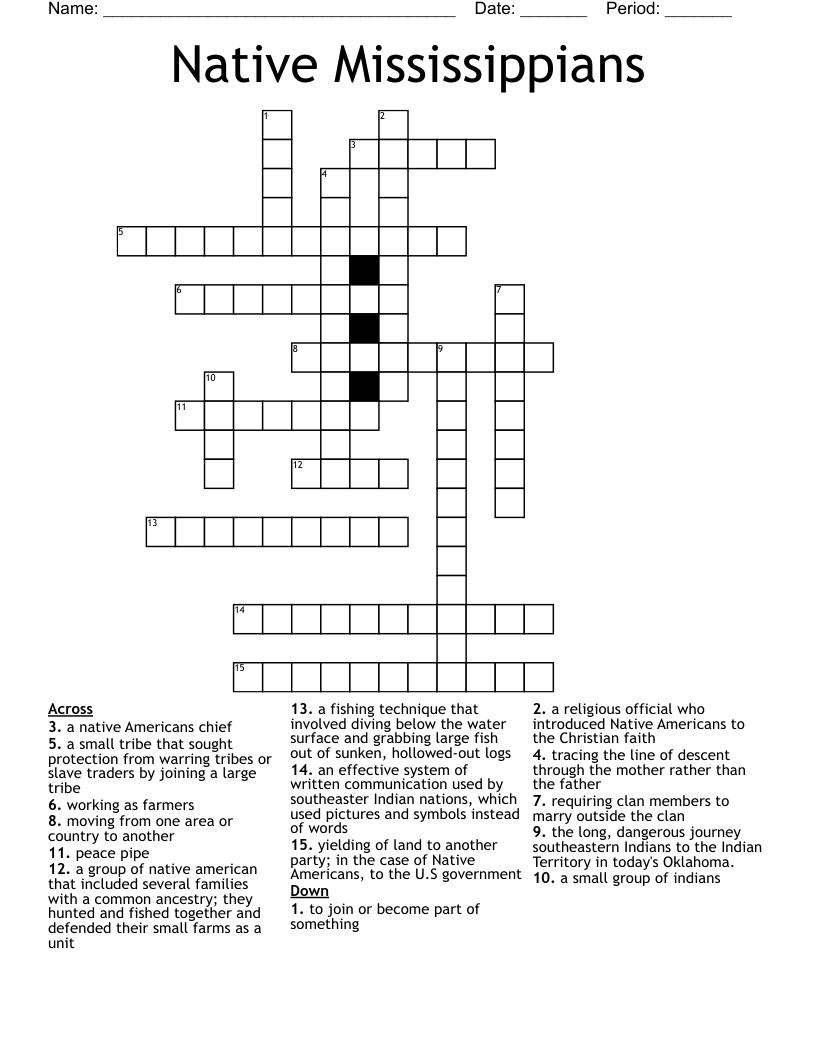 Native Mississippians Vocabulary Crossword WordMint Native Mississippians Vocabulary Crossword WordMint