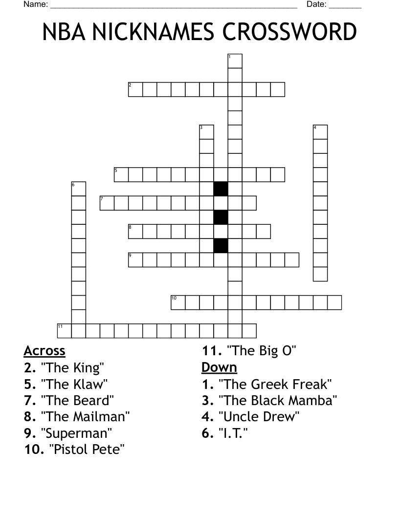 NBA NICKNAMES CROSSWORD WordMint