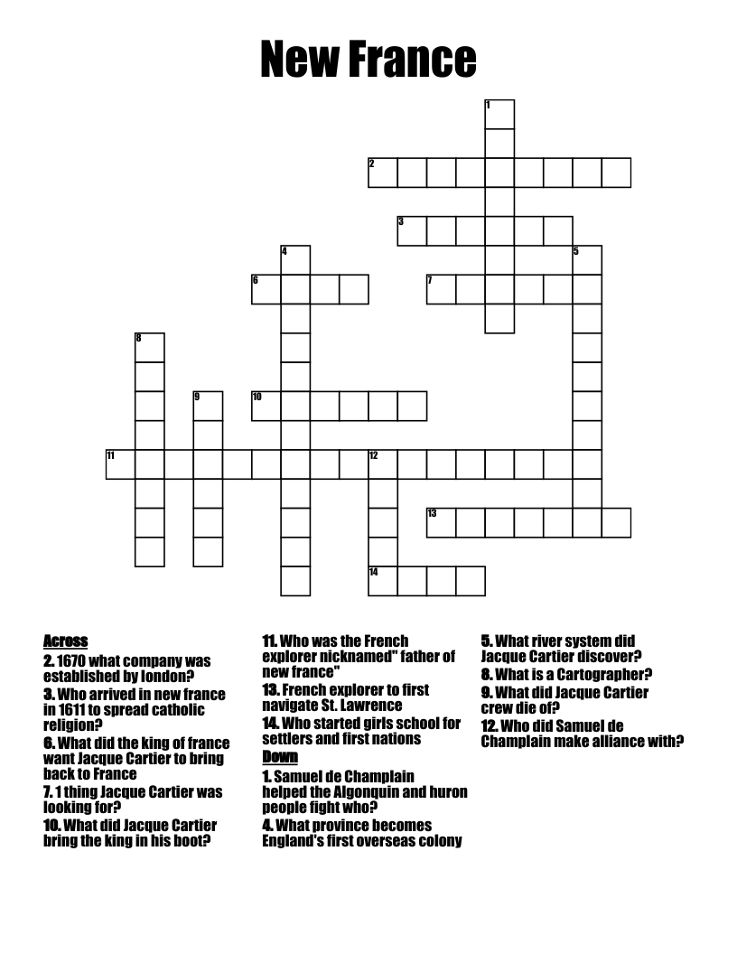 New France Crossword WordMint New France Crossword WordMint