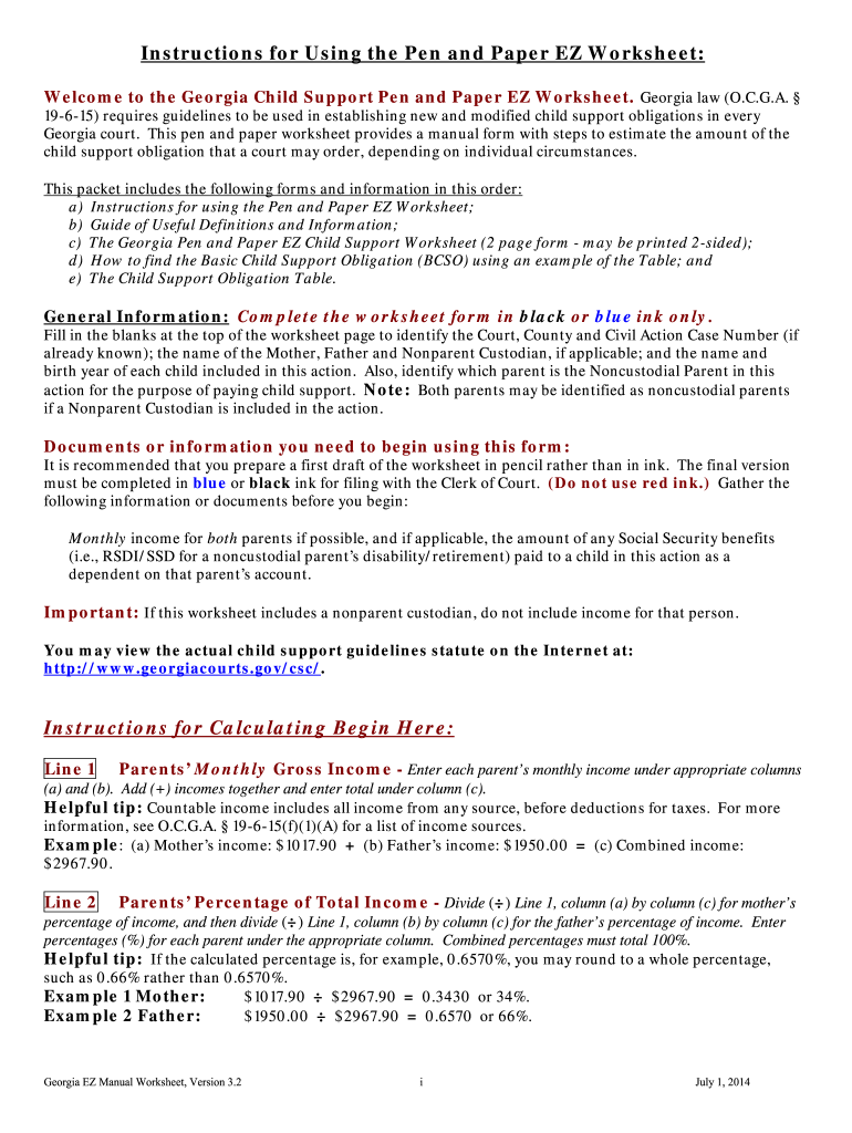 georgia child support worksheet georgia child support worksheet