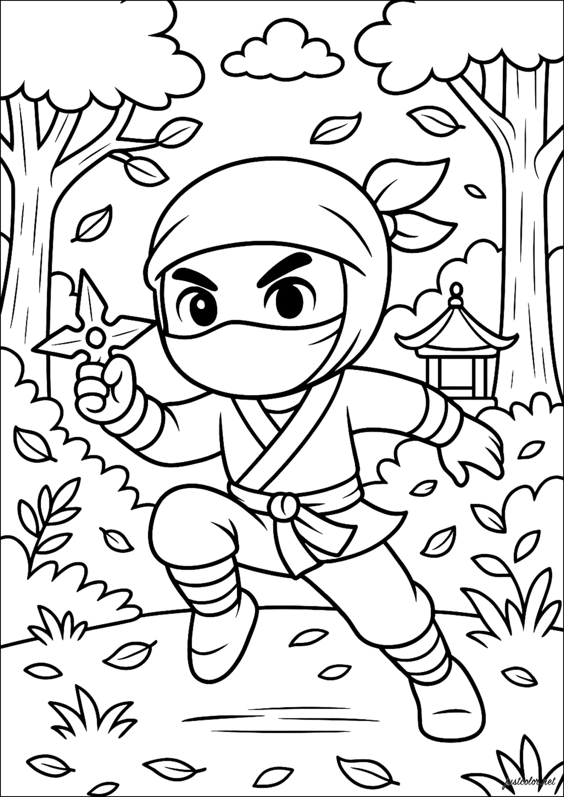 Ninja In Action In The Forest Ninja Coloring Pages