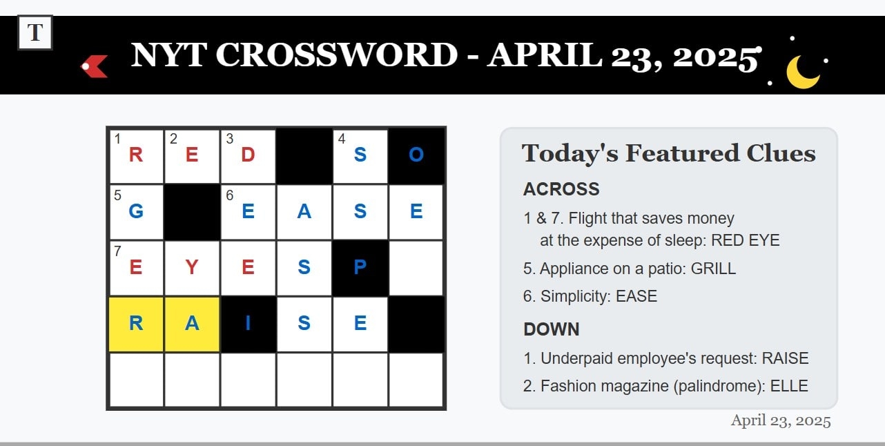 NYT Crossword April 23 2025 Solving The Red Eye Flight Puzzle NYT Crossword April 23 2025 Solving The Red Eye Flight Puzzle