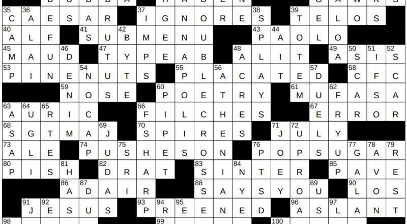 NYXCrossword Page 2 Of 6186 Answers To The New York Times Crossword