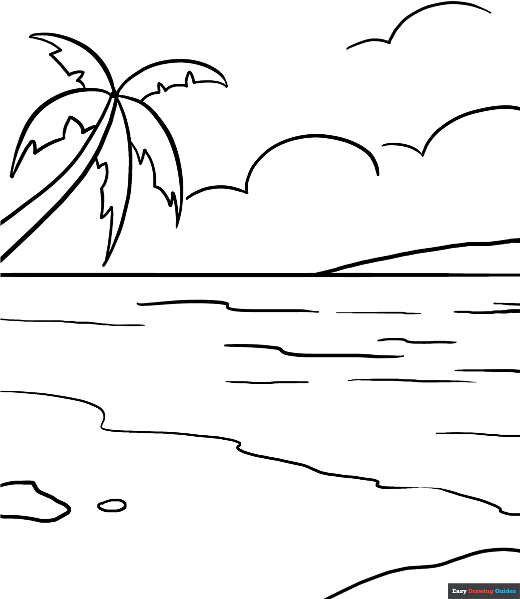 Ocean Coloring Page Easy Drawing Guides