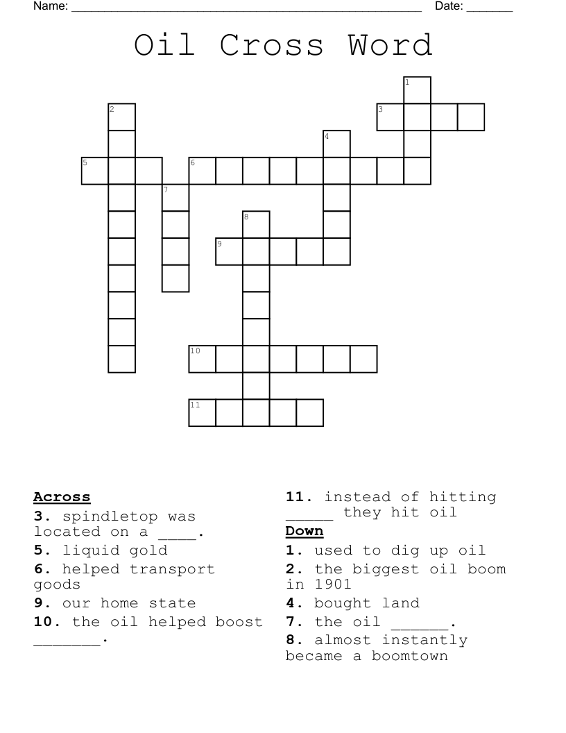 Oil Uses Crossword WordMint